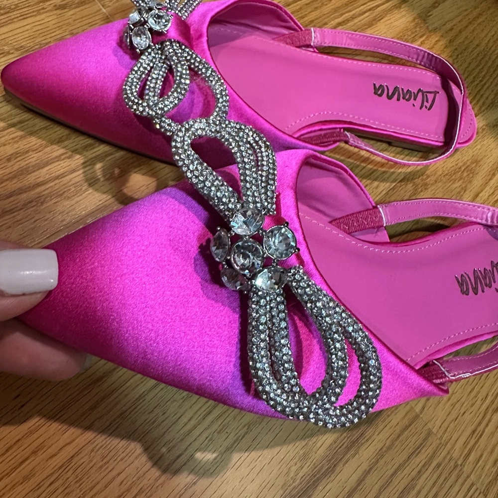 Liliana Fuchsia Satin Mules with Rhinestone Bow - Picture 3 of 5